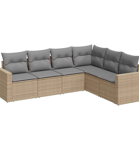 6-tlg. Garten-Sofagarnitur mit Kissen Beige Poly Rattan