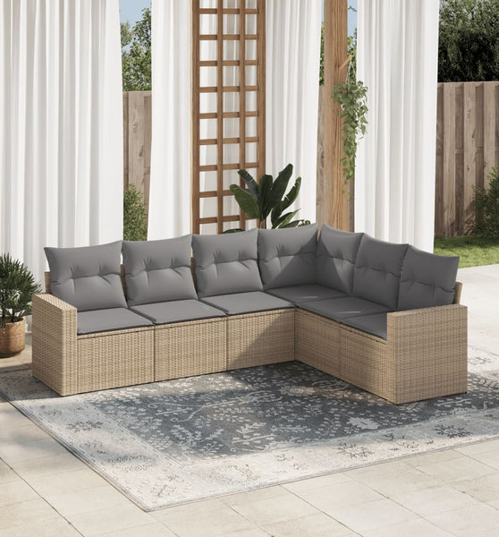 6-tlg. Garten-Sofagarnitur mit Kissen Beige Poly Rattan