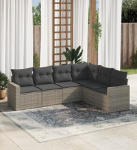 6-tlg. Garten-Sofagarnitur mit Kissen Grau Poly Rattan