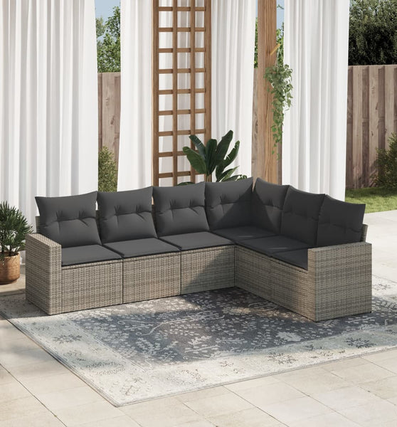 6-tlg. Garten-Sofagarnitur mit Kissen Grau Poly Rattan