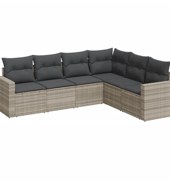 6-tlg. Garten-Sofagarnitur mit Kissen Hellgrau Poly Rattan