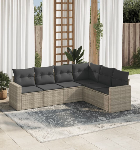 6-tlg. Garten-Sofagarnitur mit Kissen Hellgrau Poly Rattan
