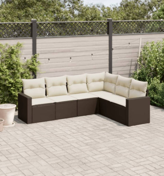 6-tlg. Garten-Sofagarnitur mit Kissen Braun Poly Rattan