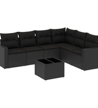 7-tlg. Garten-Sofagarnitur mit Kissen Schwarz Poly Rattan