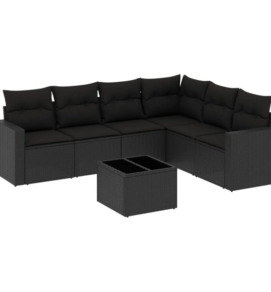 7-tlg. Garten-Sofagarnitur mit Kissen Schwarz Poly Rattan