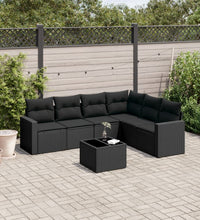 7-tlg. Garten-Sofagarnitur mit Kissen Schwarz Poly Rattan