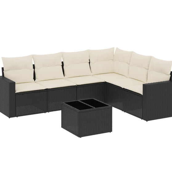 7-tlg. Garten-Sofagarnitur mit Kissen Schwarz Poly Rattan