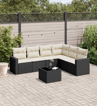 7-tlg. Garten-Sofagarnitur mit Kissen Schwarz Poly Rattan