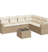 7-tlg. Garten-Sofagarnitur mit Kissen Beige Poly Rattan