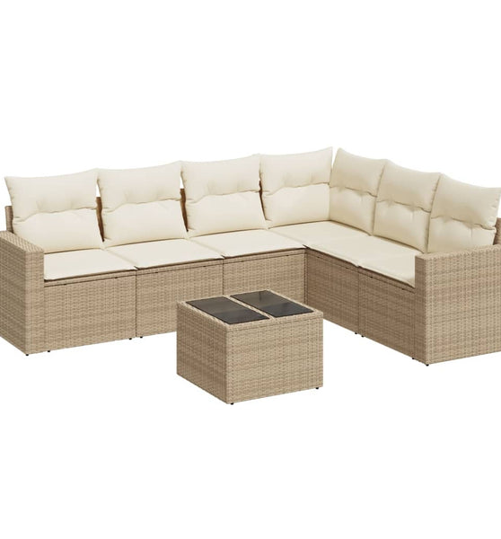 7-tlg. Garten-Sofagarnitur mit Kissen Beige Poly Rattan