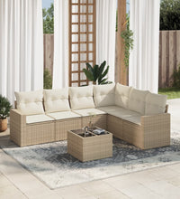 7-tlg. Garten-Sofagarnitur mit Kissen Beige Poly Rattan