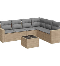 7-tlg. Garten-Sofagarnitur mit Kissen Beige Poly Rattan
