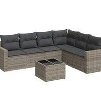 7-tlg. Garten-Sofagarnitur mit Kissen Grau Poly Rattan