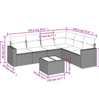 7-tlg. Garten-Sofagarnitur mit Kissen Grau Poly Rattan