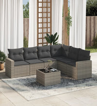 7-tlg. Garten-Sofagarnitur mit Kissen Grau Poly Rattan