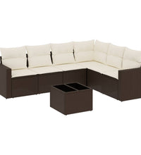 7-tlg. Garten-Sofagarnitur mit Kissen Braun Poly Rattan