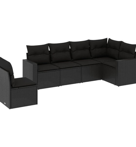 6-tlg. Garten-Sofagarnitur mit Kissen Schwarz Poly Rattan