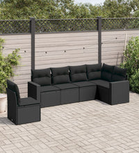 6-tlg. Garten-Sofagarnitur mit Kissen Schwarz Poly Rattan