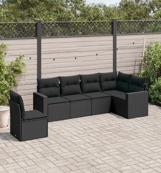 6-tlg. Garten-Sofagarnitur mit Kissen Schwarz Poly Rattan