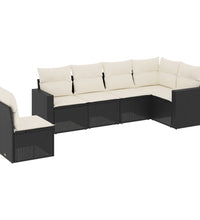 6-tlg. Garten-Sofagarnitur mit Kissen Schwarz Poly Rattan