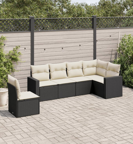 6-tlg. Garten-Sofagarnitur mit Kissen Schwarz Poly Rattan