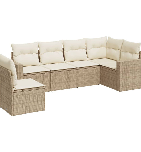 6-tlg. Garten-Sofagarnitur mit Kissen Beige Poly Rattan