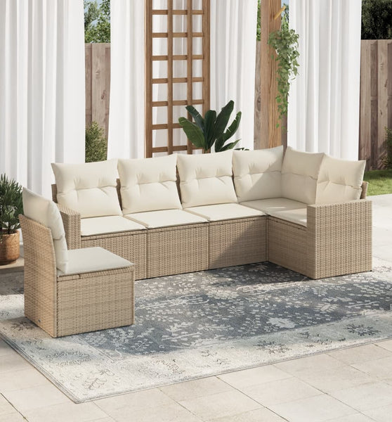 6-tlg. Garten-Sofagarnitur mit Kissen Beige Poly Rattan