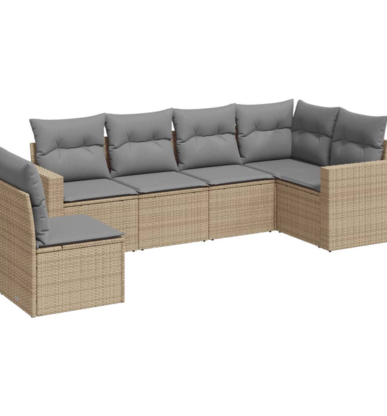 6-tlg. Garten-Sofagarnitur mit Kissen Beige Poly Rattan