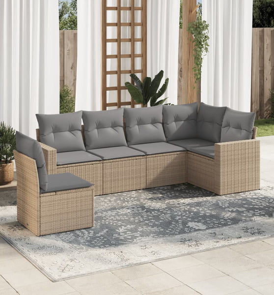 6-tlg. Garten-Sofagarnitur mit Kissen Beige Poly Rattan