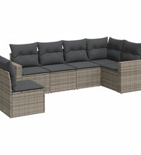 6-tlg. Garten-Sofagarnitur mit Kissen Grau Poly Rattan