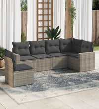 6-tlg. Garten-Sofagarnitur mit Kissen Grau Poly Rattan