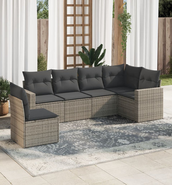 6-tlg. Garten-Sofagarnitur mit Kissen Grau Poly Rattan