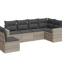 6-tlg. Garten-Sofagarnitur mit Kissen Hellgrau Poly Rattan