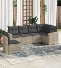 6-tlg. Garten-Sofagarnitur mit Kissen Hellgrau Poly Rattan