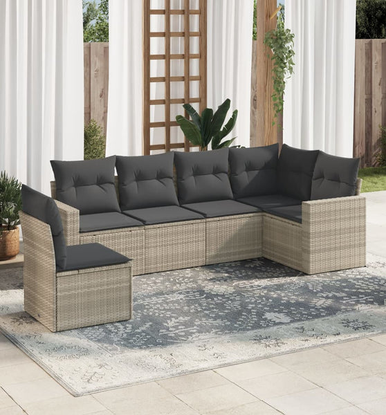 6-tlg. Garten-Sofagarnitur mit Kissen Hellgrau Poly Rattan