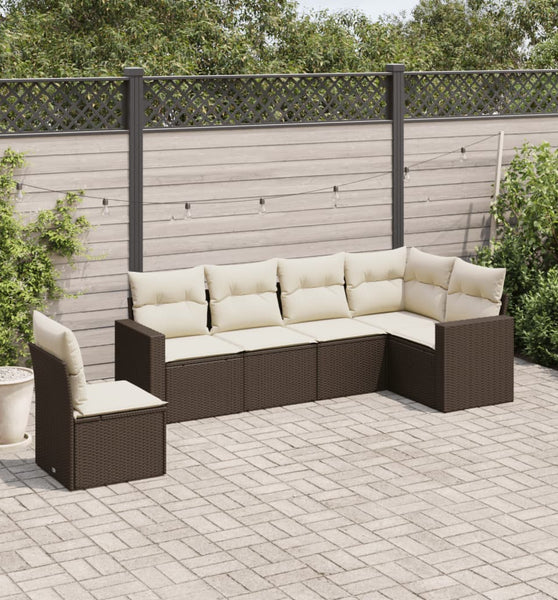 6-tlg. Garten-Sofagarnitur mit Kissen Braun Poly Rattan