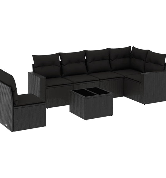 7-tlg. Garten-Sofagarnitur mit Kissen Schwarz Poly Rattan