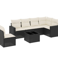 7-tlg. Garten-Sofagarnitur mit Kissen Schwarz Poly Rattan