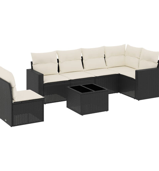 7-tlg. Garten-Sofagarnitur mit Kissen Schwarz Poly Rattan