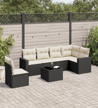 7-tlg. Garten-Sofagarnitur mit Kissen Schwarz Poly Rattan