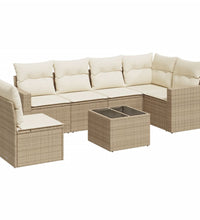 7-tlg. Garten-Sofagarnitur mit Kissen Beige Poly Rattan