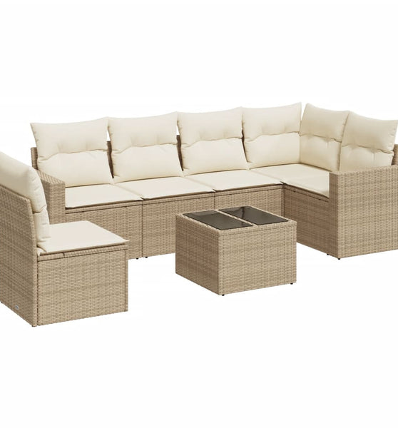 7-tlg. Garten-Sofagarnitur mit Kissen Beige Poly Rattan