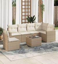 7-tlg. Garten-Sofagarnitur mit Kissen Beige Poly Rattan