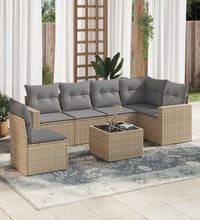 7-tlg. Garten-Sofagarnitur mit Kissen Beige Poly Rattan