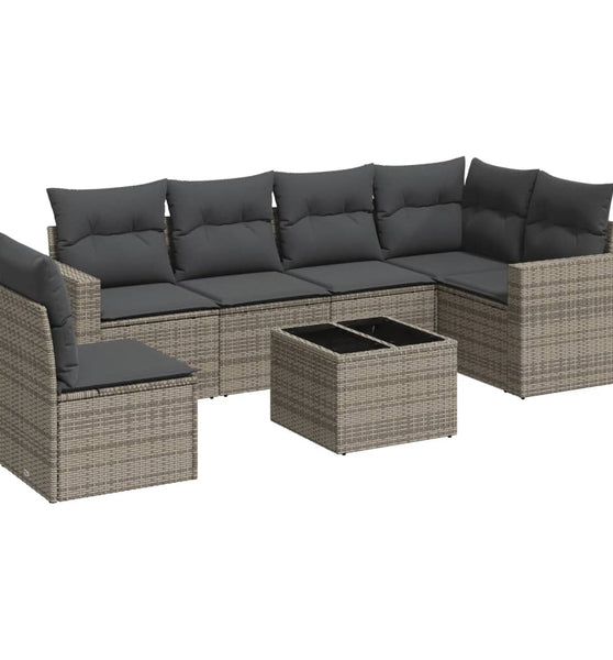 7-tlg. Garten-Sofagarnitur mit Kissen Grau Poly Rattan