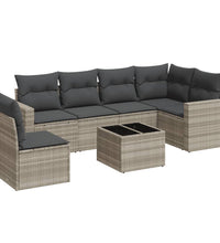 7-tlg. Garten-Sofagarnitur mit Kissen Hellgrau Poly Rattan