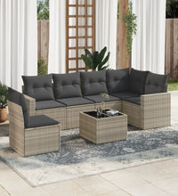 7-tlg. Garten-Sofagarnitur mit Kissen Hellgrau Poly Rattan