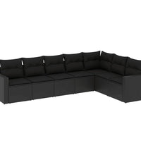 7-tlg. Garten-Sofagarnitur mit Kissen Schwarz Poly Rattan