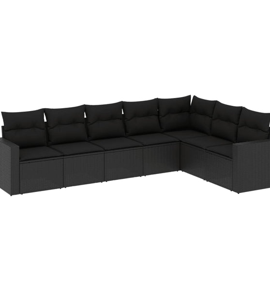 7-tlg. Garten-Sofagarnitur mit Kissen Schwarz Poly Rattan