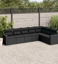 7-tlg. Garten-Sofagarnitur mit Kissen Schwarz Poly Rattan